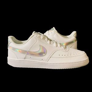 NIKE “Court Vision” white leather athletic shoes